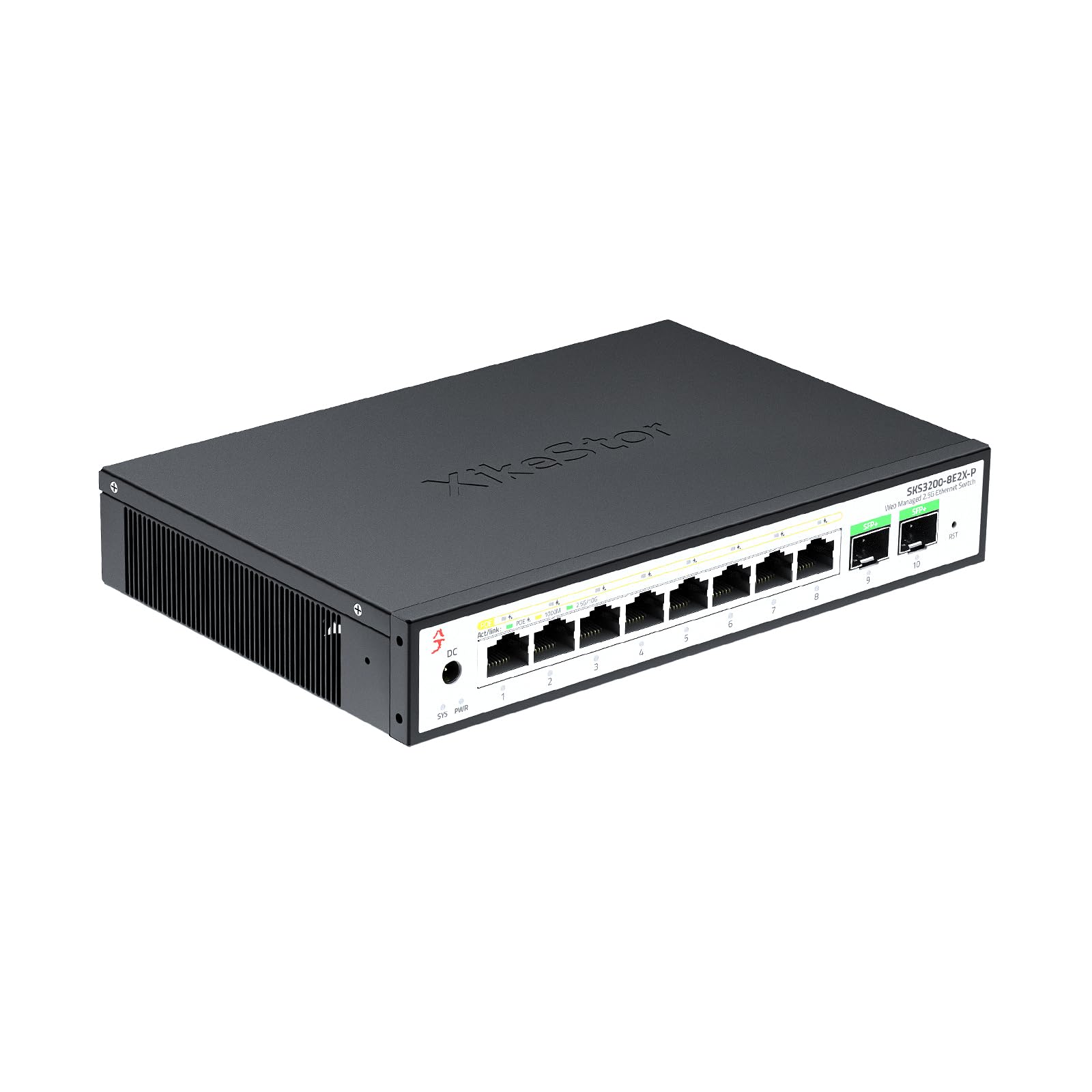 XikeStor Switch PoE Gestito 10 Porte 2.5Gb | 8 Porte 2.5G Base-T PoE+, 2 Porte 10G SFP+ | Metallo, Raffreddamento Passivo | Desktop/Parete | per IP Cam, NAS, AP WiFi 6/7, Ufficio