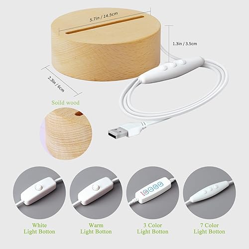 Miniatura 3 de Bemaystar Base de madera con luz LED, adecuado para placas transparentes, base redonda de luz nocturna cálida