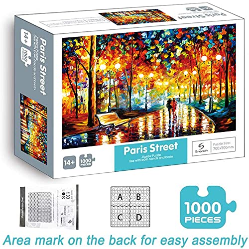 Puzzles for Adults Jigsaw Puzzles 1000 Pieces for Adults Kids Intellectual Game Learning Education Decompression Toys - Walking in The Rain Night - Thumbnail 6
