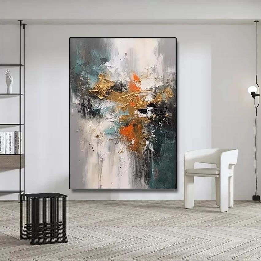 Tableau abstrait moderne texturé or peint à la main pour un salon chic - 4