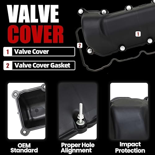 Miniatura 3 de MITZONE Tapas de válvula de motor izquierda y derecha con pernos de junta compatibles con Dodge Dakota Durango Nitro RAM 1500 Jeep Liberty Commander