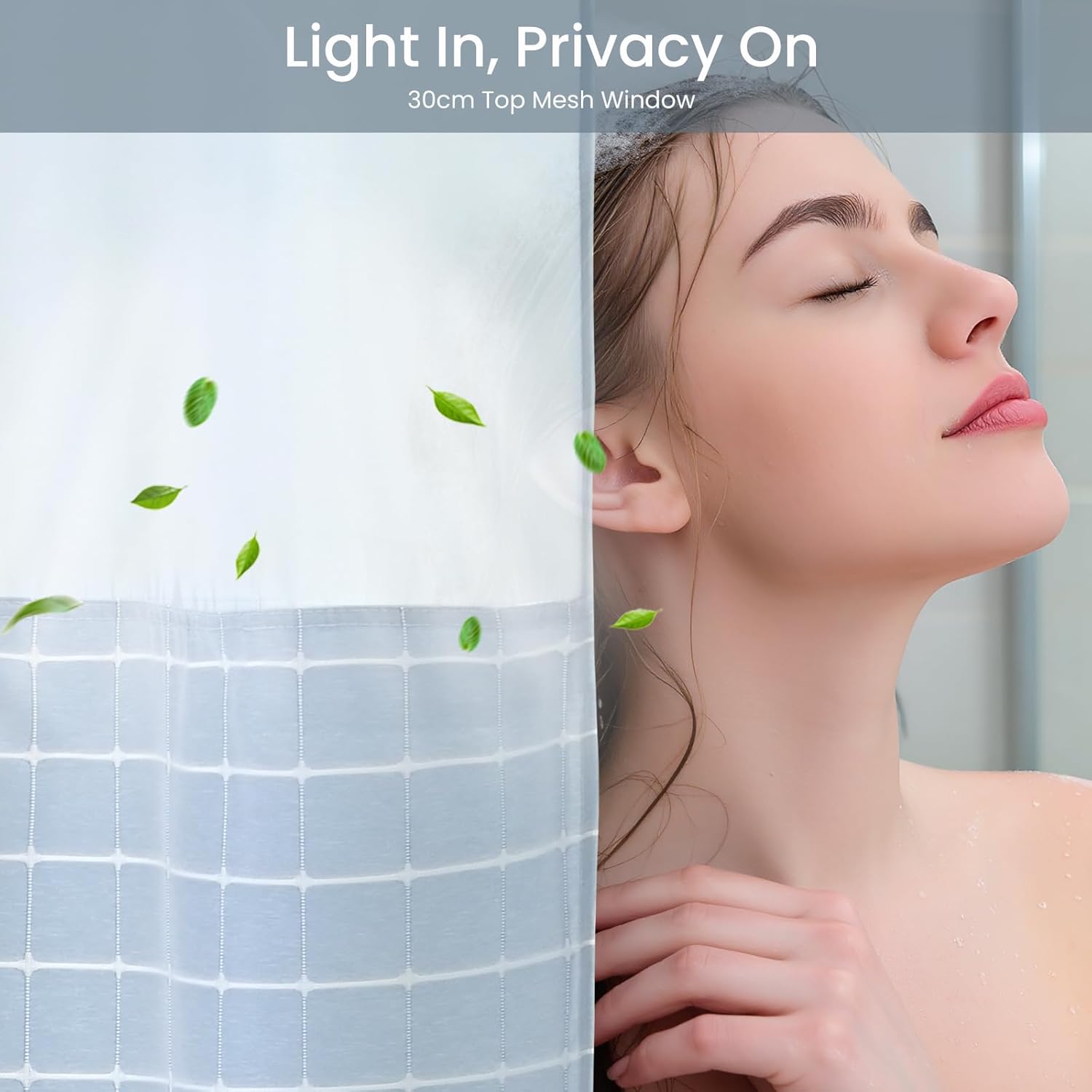 Calm Horizon Series No Hook Shower Curtain, Jacquard with Snap-In Liner, 4 Magnets & Side Suction Cups, Water-Repellent Bath Curtain Spa Hotel with Window (Blue, 72"W x 80"L(Pack of 1))