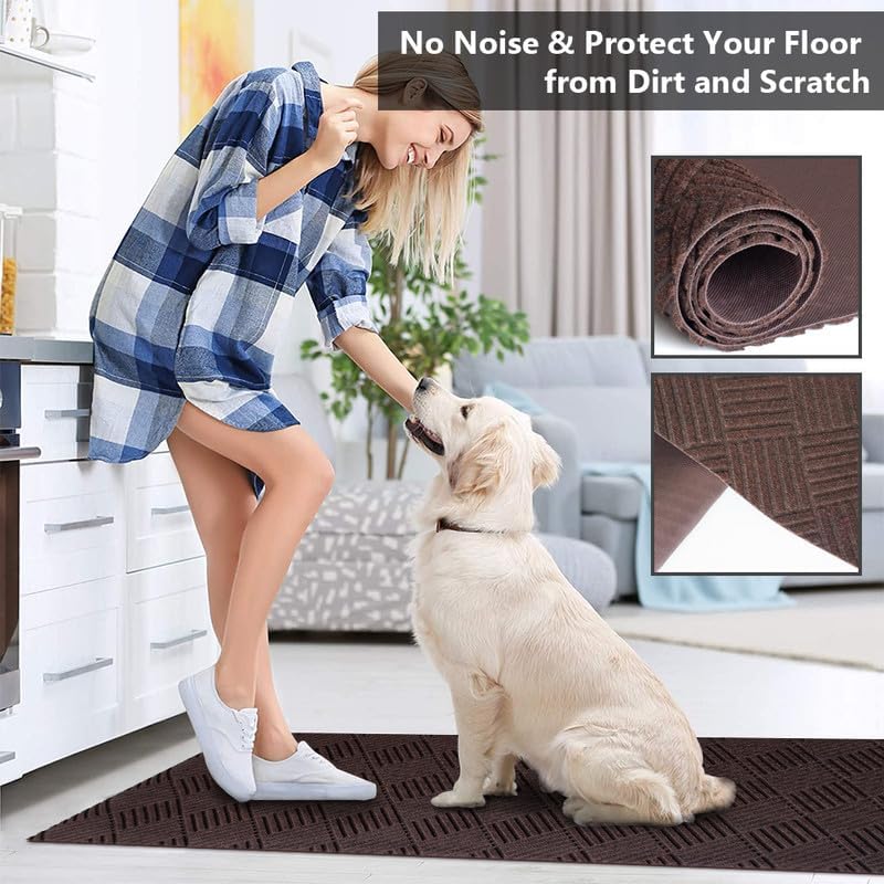 Runner Rugs 2FTx7FT Indoor Outdoor Hallway Runner Rubber Backing Non-Slip Carpet Washable Area Rugs Custom Sizes for Entryway Kitchen Bathroom Laundry Room Balcony Patio Brown