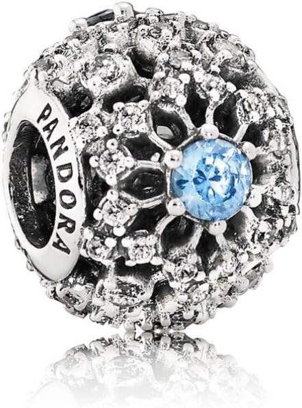 Pandora Openwork Flower with Cubic Zirconia and Blue Crystal Charm in 925 Sterling Silver, 791592CFL