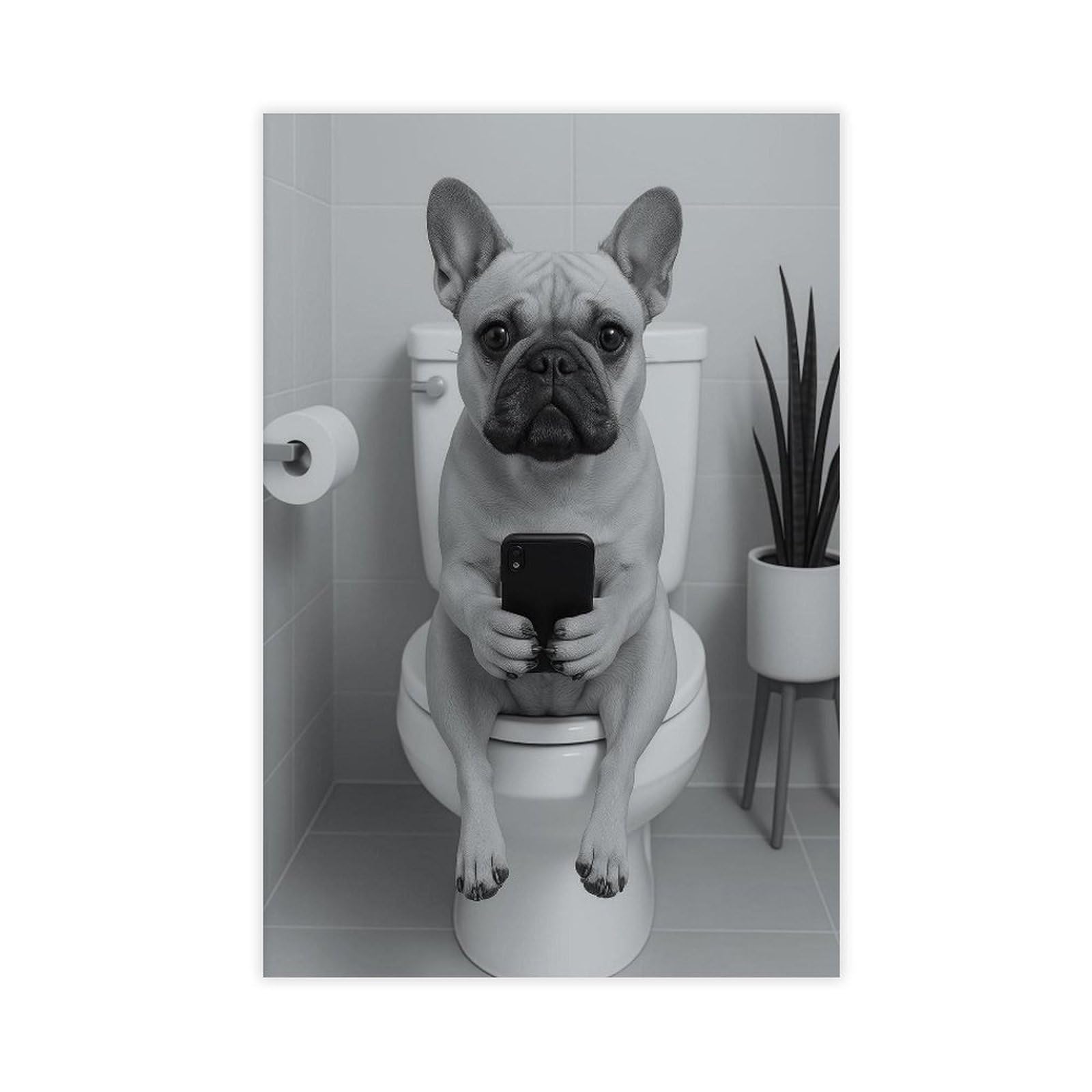 Wjwart French Bulldog On Toilet Canvas Poster Wall Art Print Picture Paintings 12X18inch(30X45cm)
