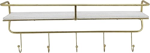 Sagebrook Home 13880 - Estante de pared (metal, madera, 24.0in, 5 ganchos, 24.0 x 7.0 x 10.0in), color blanco