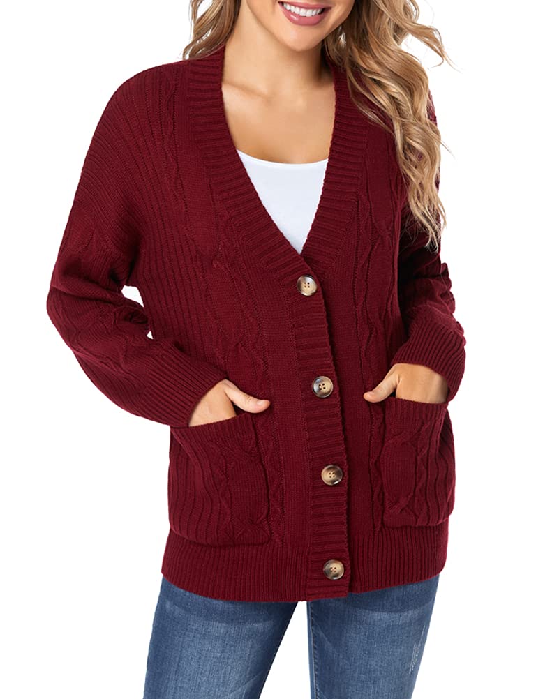 Fuinloth Women's Cardigan Sweater, Oversized Chunky Knit Button Closure with Pockets
