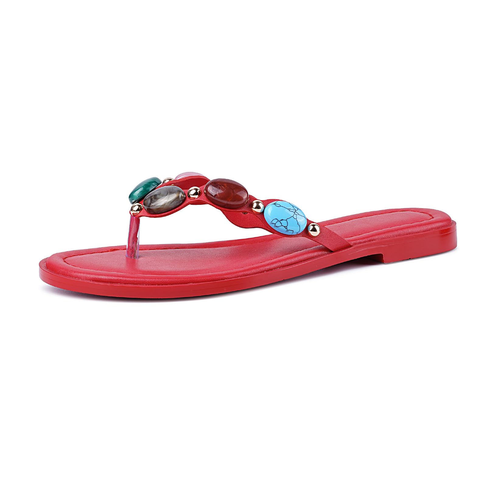 Jewelled Thong Sandal for Women Open Round Toe Flip Flops Comfy Slip on Flats Sandals Casual Summer Beach