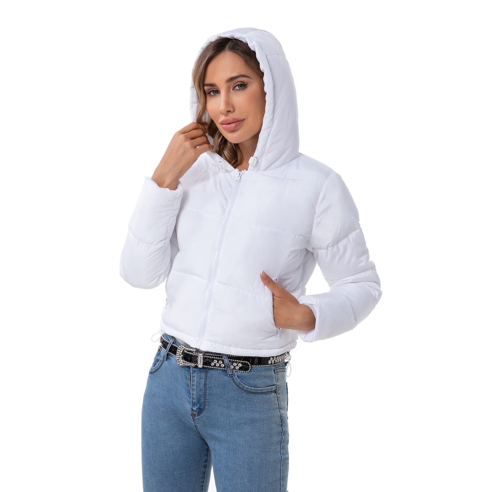 HujoinPuffer Jacket Womens With Hood Winter Clothes for Women Crop Jackets Puffer Coat Women Cropped