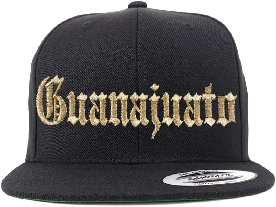 Trendy Apparel Shop Old English Guanajuato Gold Embroidered Flatbill Snapback Baseball Cap