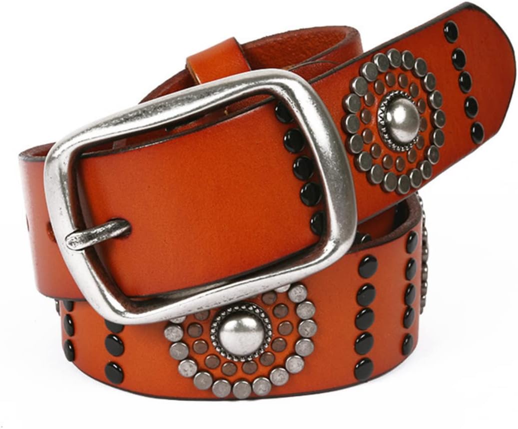 [PURGED] 男性と女性のためのパンクスタイルのリベットレザーベルト ユニセックスなスタイルのベルト (Yellow 2,120