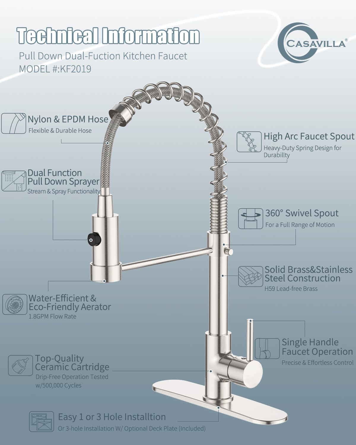 Kitchen Faucets, Kitchen Sink Faucet with Soap Dispenser, Single Handle Stainless Steel Faucet for Kitchen Sink, Commercial Modern RV Kitchen Faucet with Dual Function Spray Head