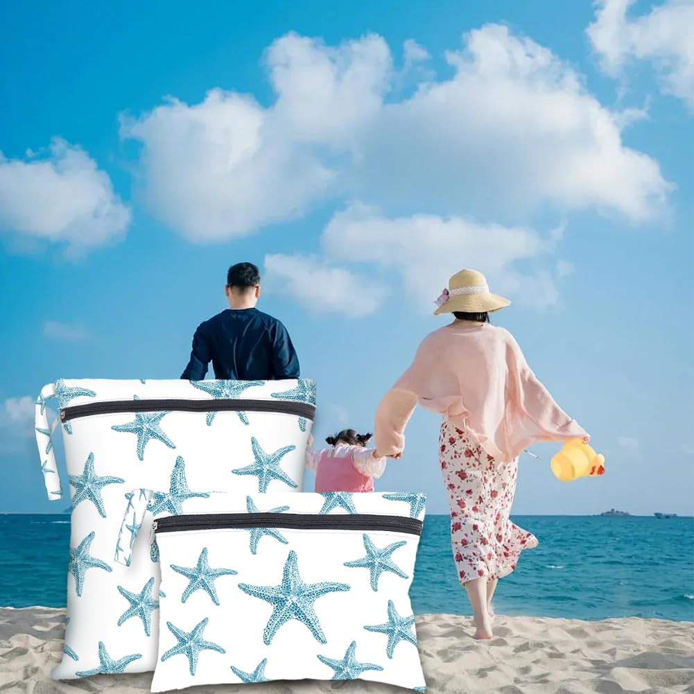 2 Sacs Humides Secs 2 Tailles Sac Étoile De Mer Maillot De Bain Plage Sac Étanche Polyester Réutilisable Pochette Zip pour Maquillage Maillot Voyage Couches Vêtements Cadeaux Amis