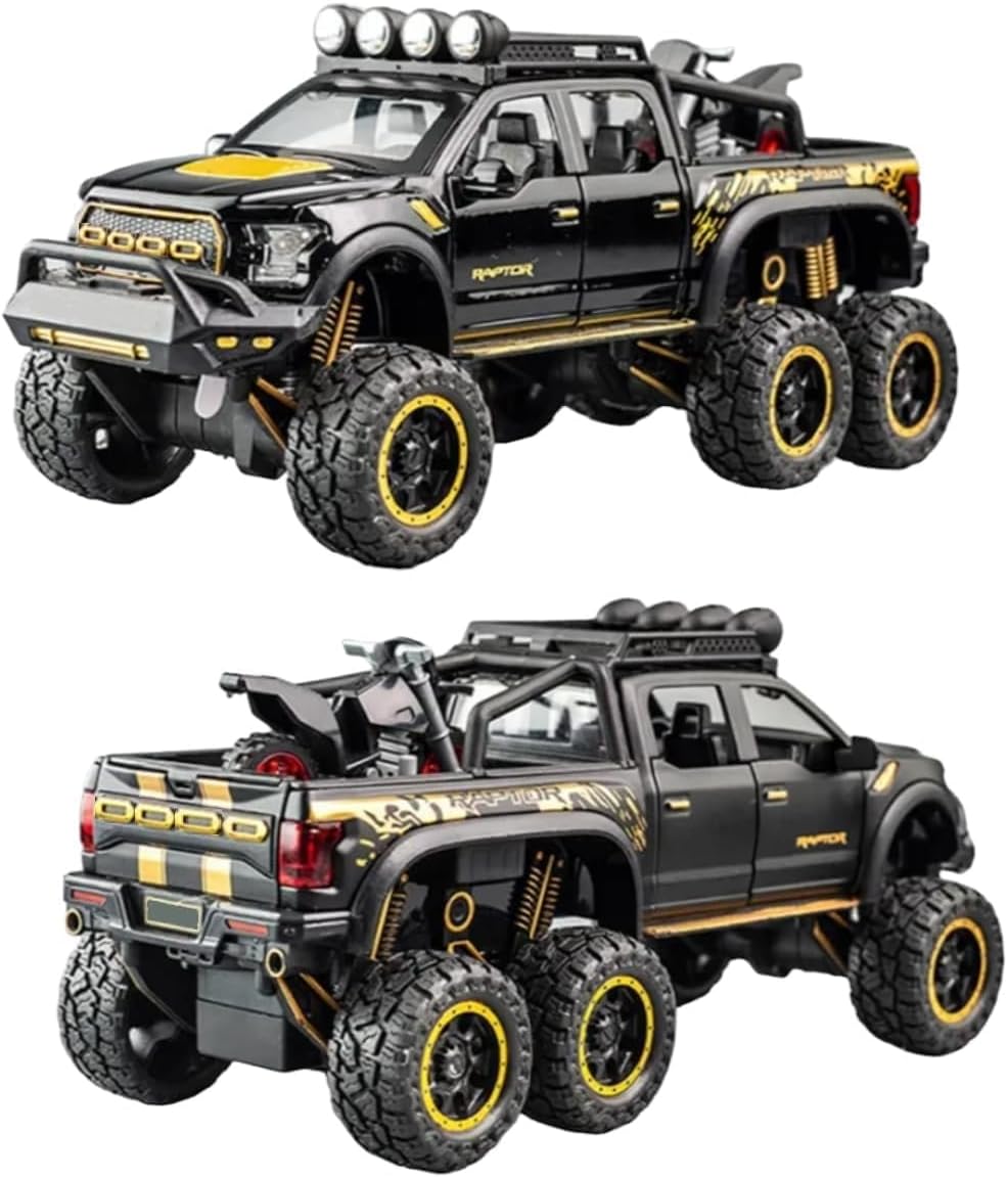 Kiddie Galaxia® Big Size Ford Raptor F150 Model Car 1:28 Scale Exclusive Alloy Metal Pull Back Die-cast Car Metal Pullback Toy car Openable Doors & Light Music Birthday Gift 【Colors as Per Stock】