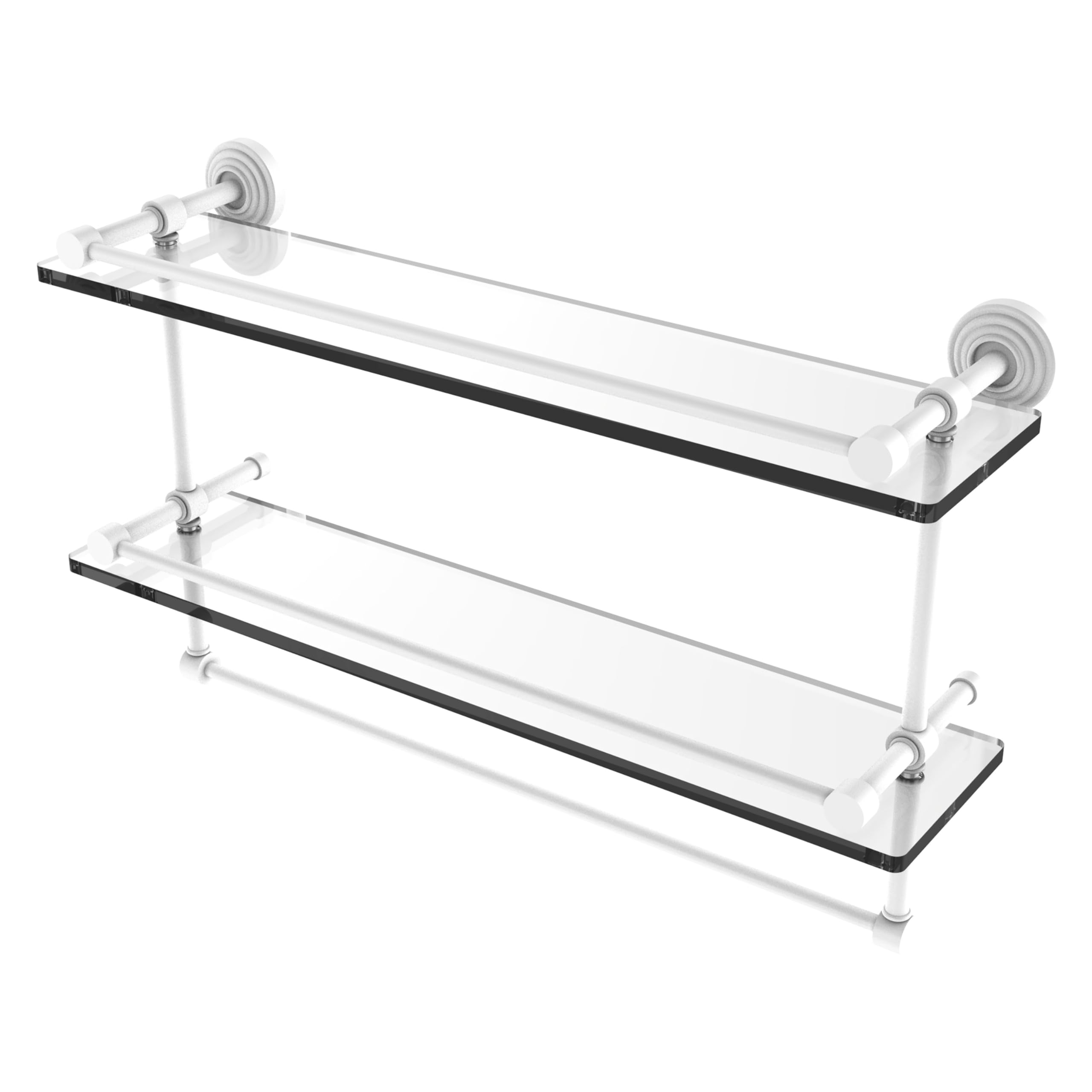 Allied Brass WP-2TB/22-GAL-WHM 22 Inch Gallery Double Glass Towel Bar Shelf, Matte White