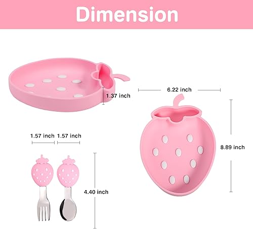 Miniatura 3 de Pinko Coral Juego de alimentación de bebé de silicona suave, suministros de destete para bebés, platos para bebés con succión dividida, juego de