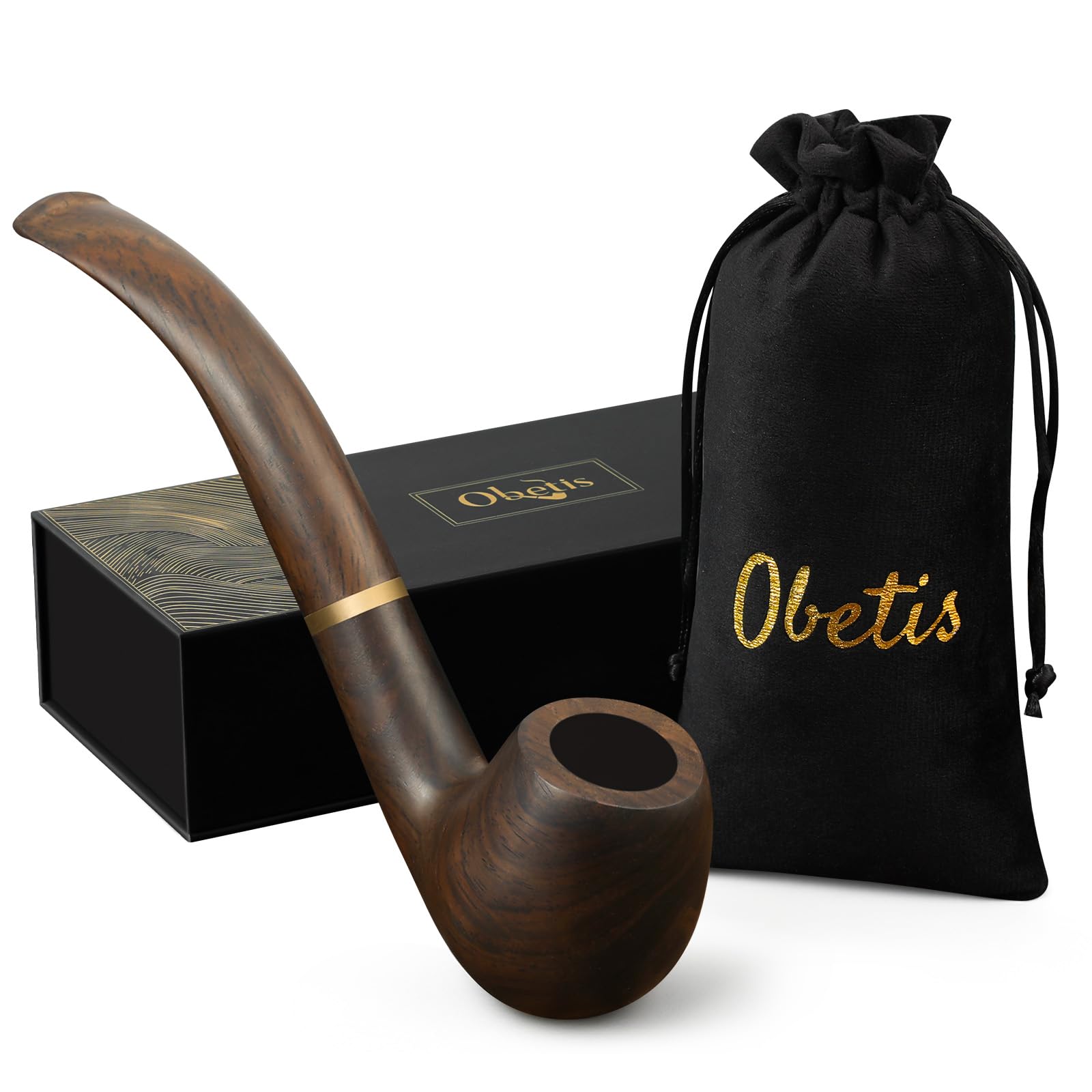 classic tobacco pipe Joyoldelf Pipe, Smoking with Foldable Pipe Stand, Bent Tobacco Pipes for Smoking with Gift Box and Smoking Accessories : Health & Household Joyoldelf Ebony Tobacco Pipe Set