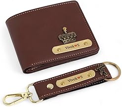 Thebaegift Customized Leather Men's Wallet and Keychain with Name and Charm | Personalized Birthday Gift for Men's | Gift for Men/Gift for Love/Gift for Husband (BROWN)