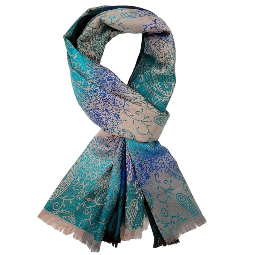 Purple Possum® Blue Pashmina Ladies Green Floral Shawl Wrap Teal Beige Flowers Oversized Scarf