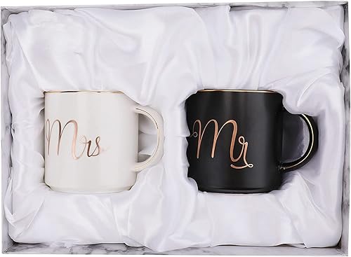 Yesland Taza de café de cerámica de 12 onzas para parejas, regalo ideal para compromiso, aniversario, para él y ella, novia y novio, San Valentín y