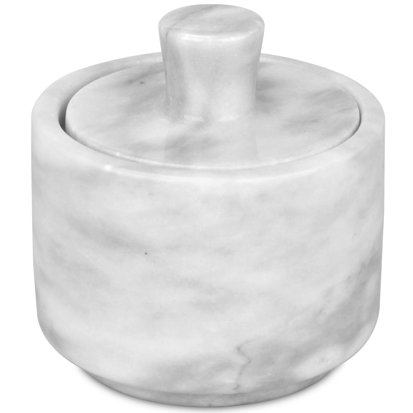 Marble Salt Cellar with Lid, Stone Salt or Pepper Bowl Box Container Jar Holder Well Keeper Dish Pig Crock (White)