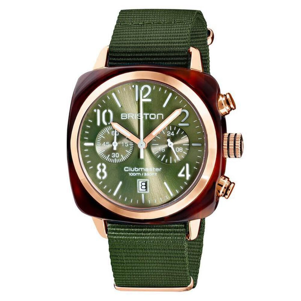 Clubmaster Classic Acetate - Chronograph Olive Green & Rose Gold - 19140.PRAT.26.NOL, Olive Green Dial, Strap