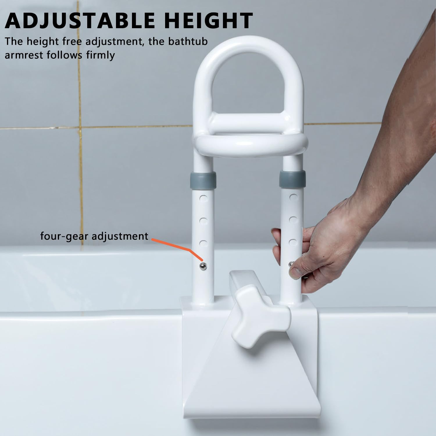 Maniglione Vasca da Bagno Anziani, Maniglia Accesso Vasca Regolabile, Acciaio Inossidabile Maniglia per Bordo Vasca con Imbottitura in Gomma, Senza Foratura, Larghezza 8-17cm, Portata Fino a 136kg