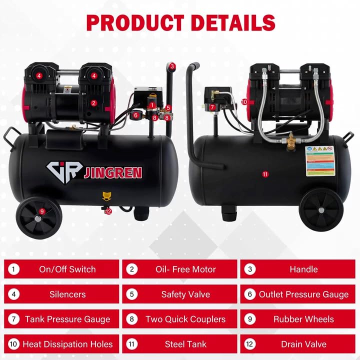 JIR JINGREN 8 Gallon Ultra Quiet Compressor