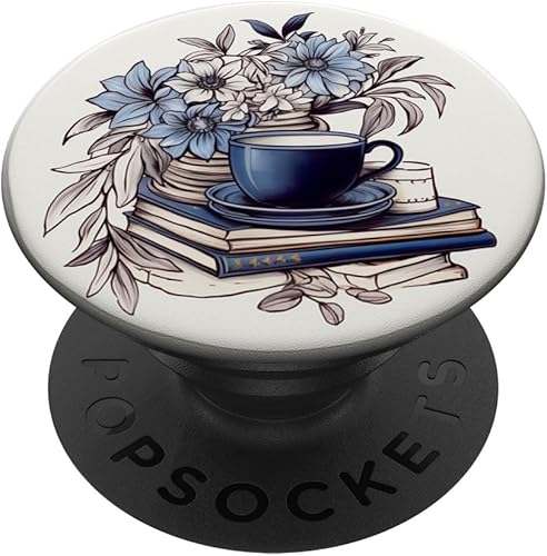 Books Are My Therapy Lover Bookish Librarian Line Art Floral PopSockets Standard PopGrip