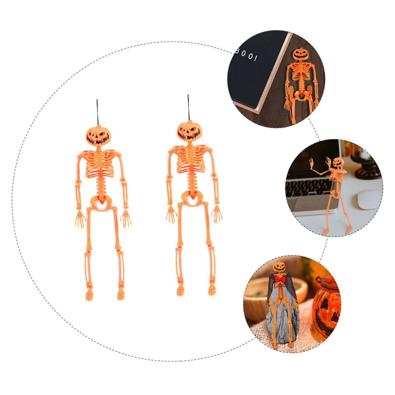 4 scheletri Decorativi per Halloween, Ideali per allestimenti creativi, Oggetti di Scena in plastica per scherzi e Decorazioni di Halloween.