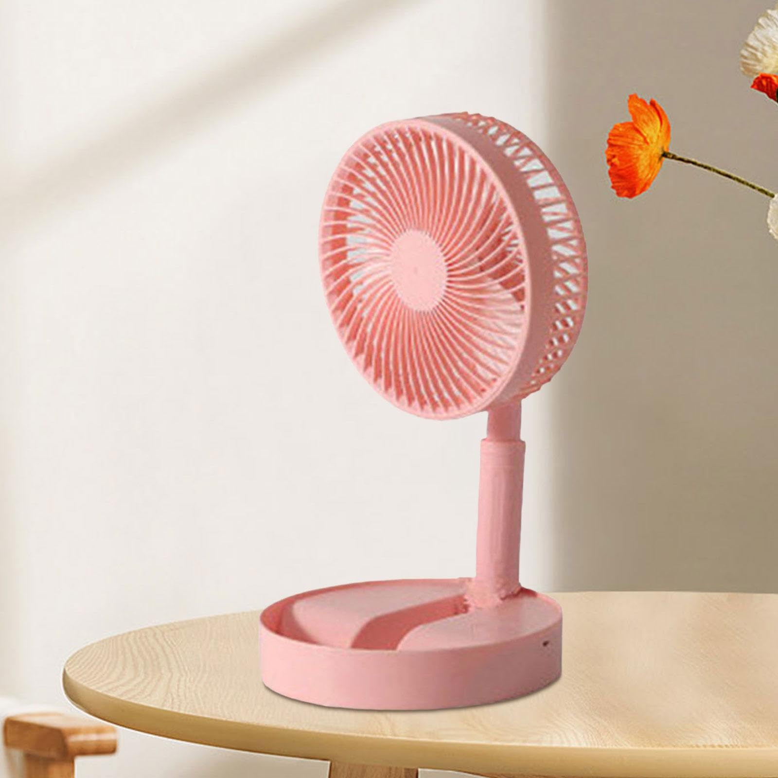 Ventilatore da Terra Oscillante Portatile, Ventilatore Telescopico con Piedistallo, USB, 4 velocità, Silenzioso, Pieghevole, per Casa E Esterni, Rosa