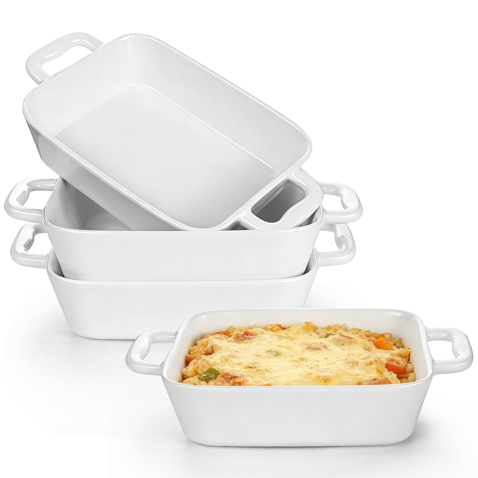 Set di 4 mini pirofile rettangolari in ceramica, per lasagne, porzioni singole, piccola teglia con manici, adatta al forno e lavabile in lavastoviglie