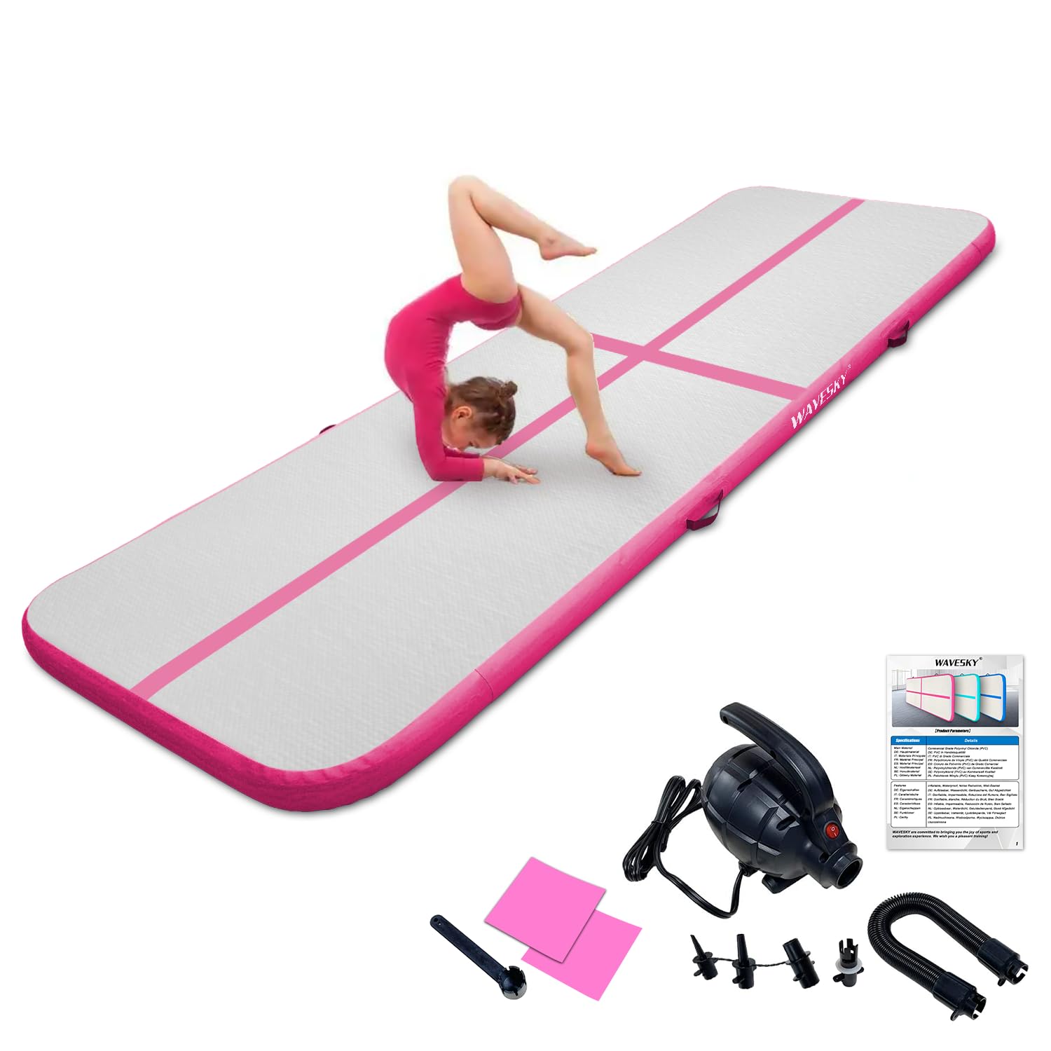 Tappetino gonfiabile ad aria gonfiabile, altezza 10 cm, per fitness, yoga, allenamento, allenamento, per casa, attività all'aperto, fitness, yoga, allenamento, cheerleading