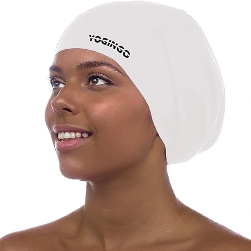 Miniatura 8 de Gorro de natación extra grande  Gorro de natación para cabello largo, rastas, tejidos, extensiones de cabello, trenzas, rizos y afros  Gorro de