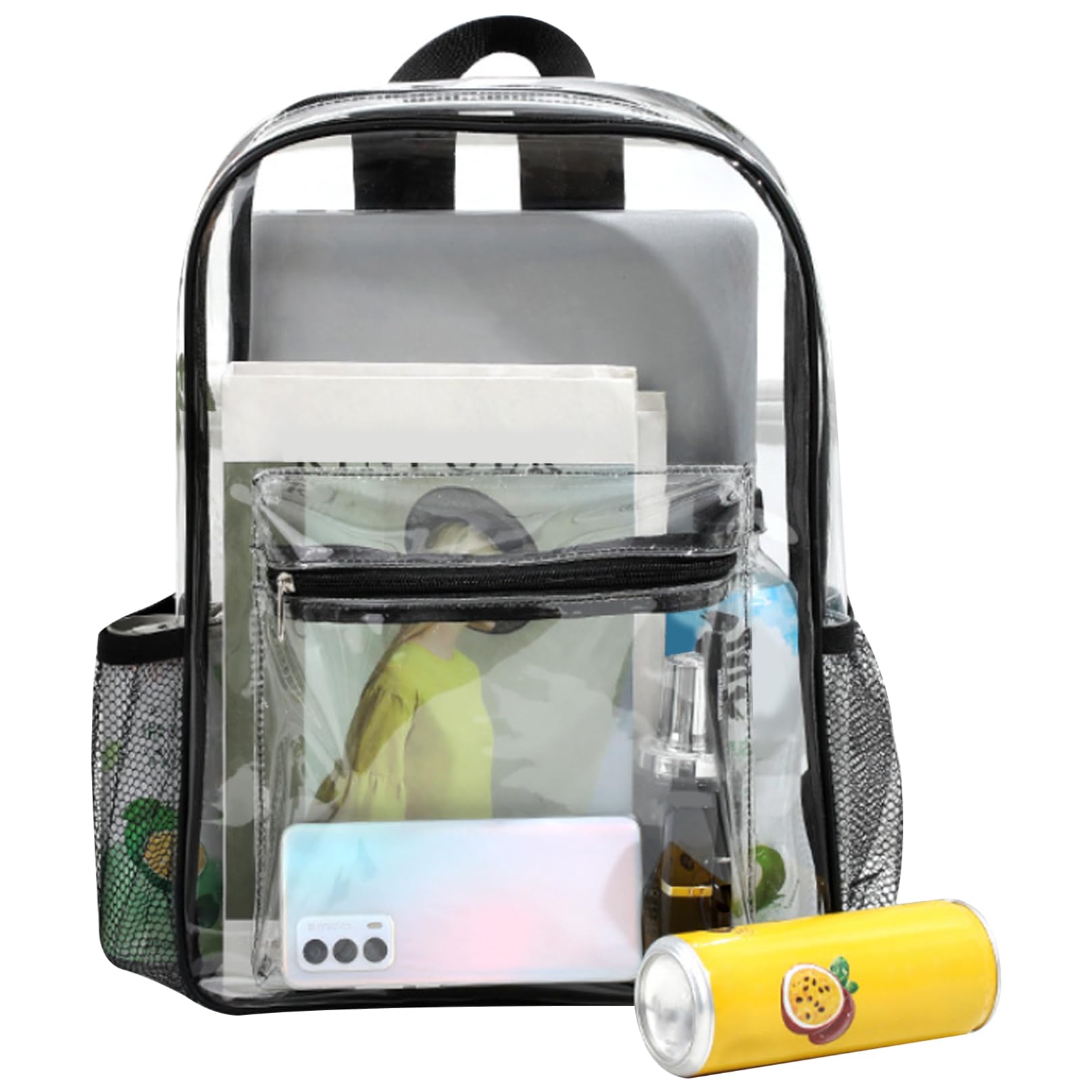 Vedi attraverso lo zaino, chiaro zaino in PVC flessibile PVC Clear Book Bag di grandi capacità, borsa trasparente con cinturini rinforzati zaino trasparente per viaggi di lavoro universitario, nero