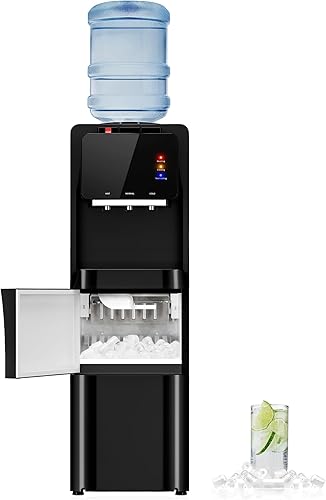 Manastin Dispensador de agua 4 en 1 para máquina de hielo, frío y caliente, enfriador de agua de carga superior con fabricación de hielo rápida,