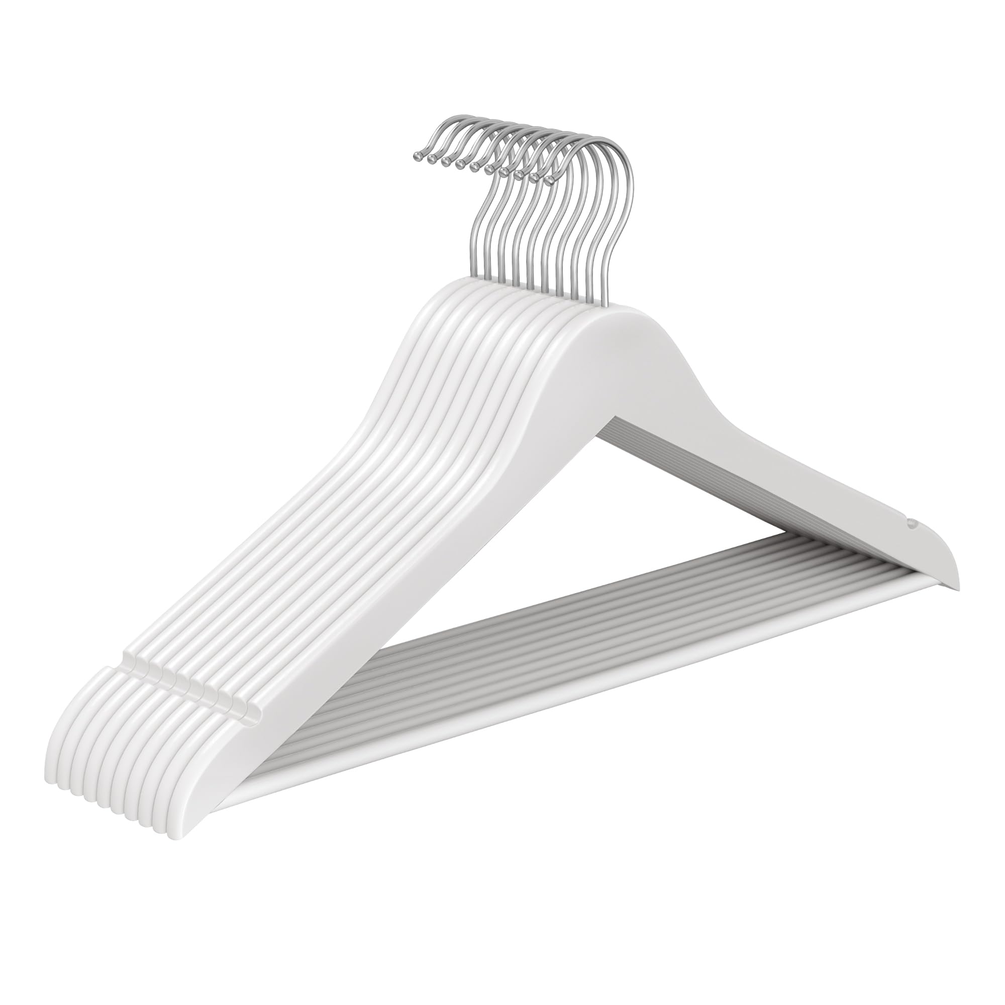 SONGMICS Wooden Hangers, Pack of 10, Coat Hangers, Pants Bar, 360° Swivel Hooks, Solid Birch Wood, Space Saving, for Jackets, Shirts, Coats, Cloud White CRW035WZ01 — image 1