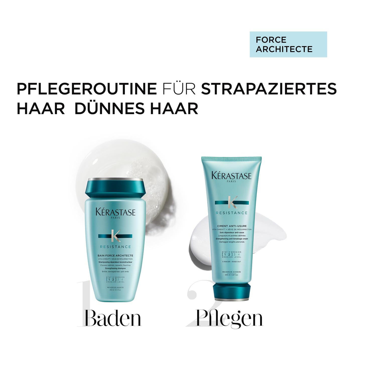 Kérastase, Résistance, Pflegeroutine mit Shampoo und Haarspülung, Für geschädigtes und strapaziertes Haar, Aufbauend und stärkend