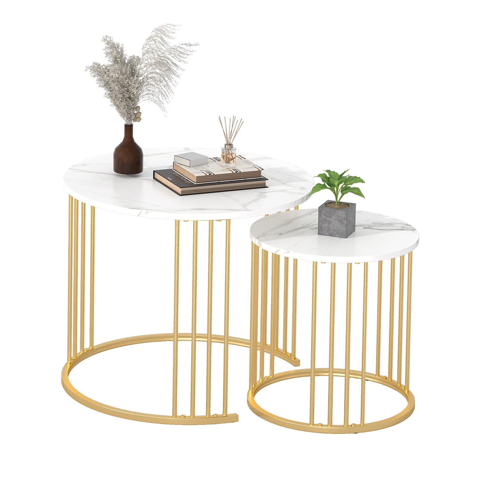 YORKING Nesting Coffee Table Set of 2, Round Table, Modern End Side Table Night Stand for Bedroom Dining Room (Marble White) — image 1