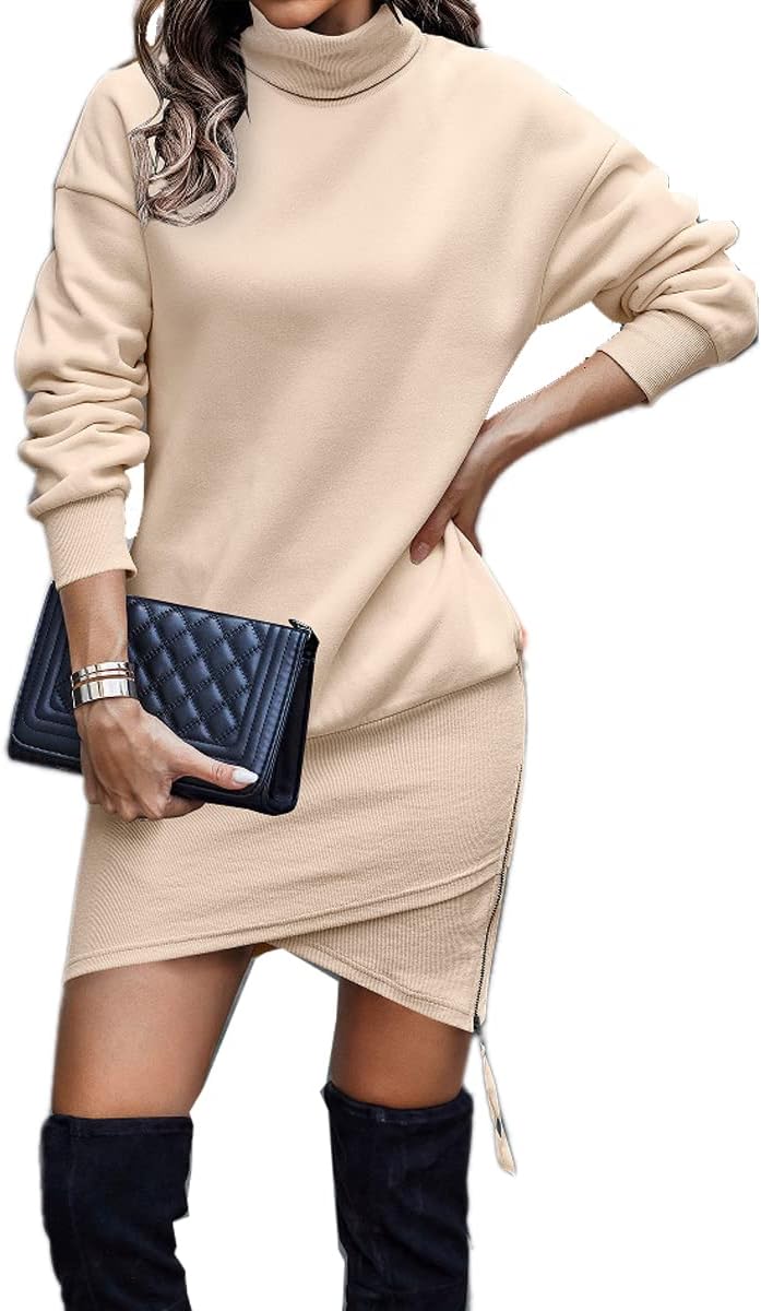 TrendiMax dames sweatshirt met lange mouwen, hoodie jurk, trui, rollijn sweatjurk, capuchontrui, lange tops, blauw, XXL