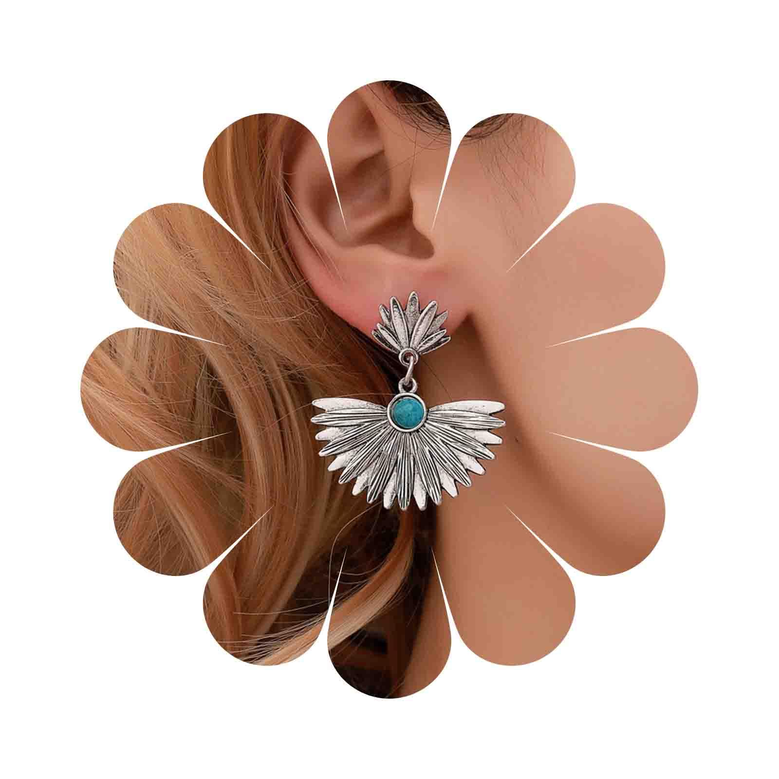 Orecchini Tribali Boho A Ventaglio - Semicerchio In Filigrana Con Turchese, Piccoli E Geometrici,  Ipoallergenici - 5