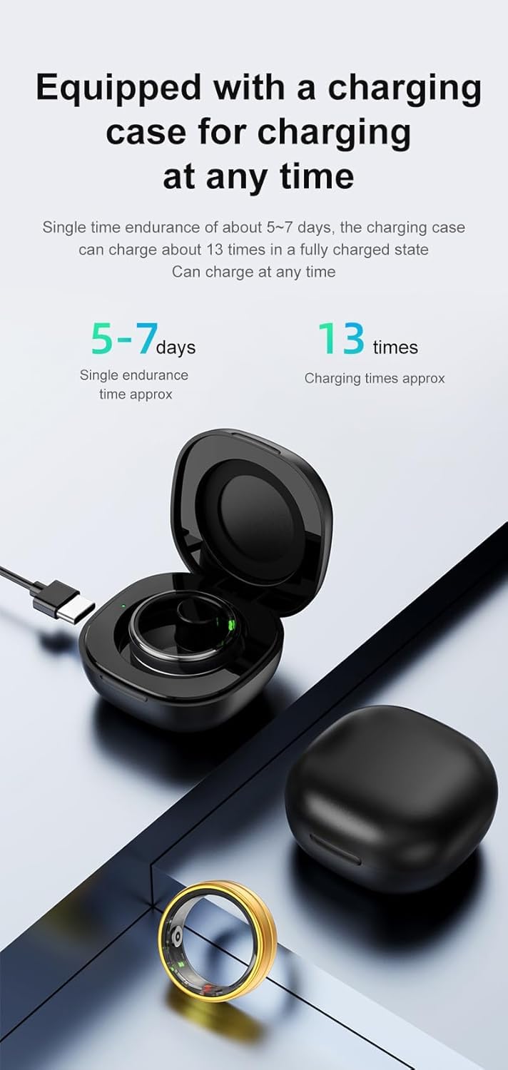 2025 Smart Ring,con Monitoraggio del Sonno e della Frequenza Cardiaca,Resistenza all'Acqua 5ATM,Tracker Fitness Leggero da 4,4g con Durata della Batteria 7 Giorni,Android iOS