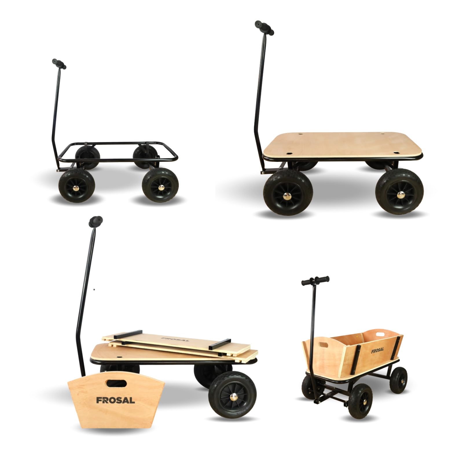 FROSAL Bollerwagen Holz Erik Handwagen Holzbollerwagen Transportwagen Kind