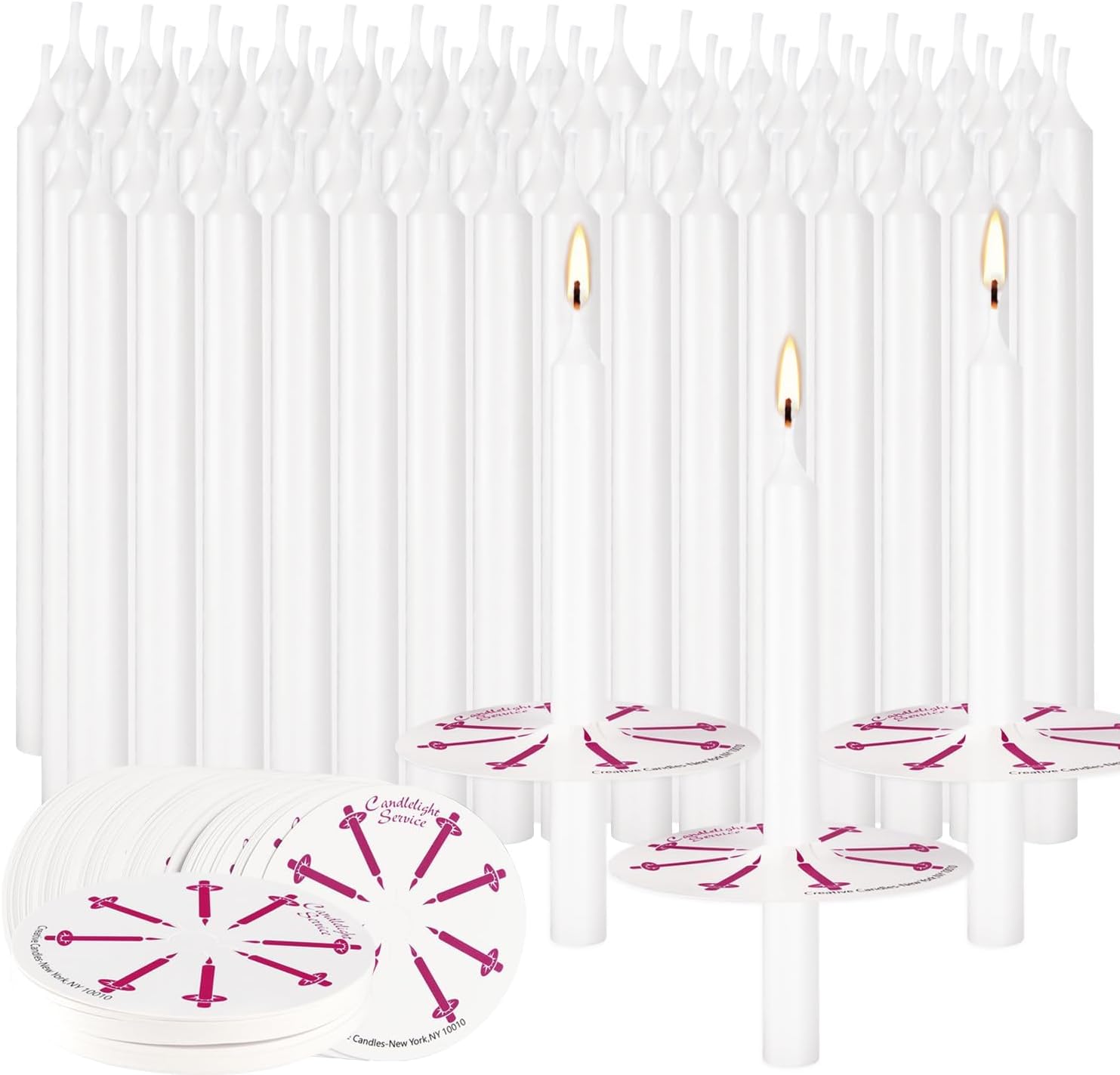 150 Pack 4 Inch White Church Taper Candles with Drip Protectors