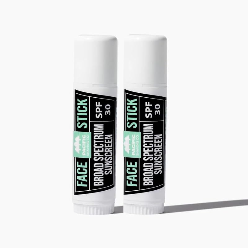 Protetor solar facial em bastão Pacific Shaving Company FPS 30 com aloe vera, óleo de coco e vitamina E, transparente, Pacote com 2