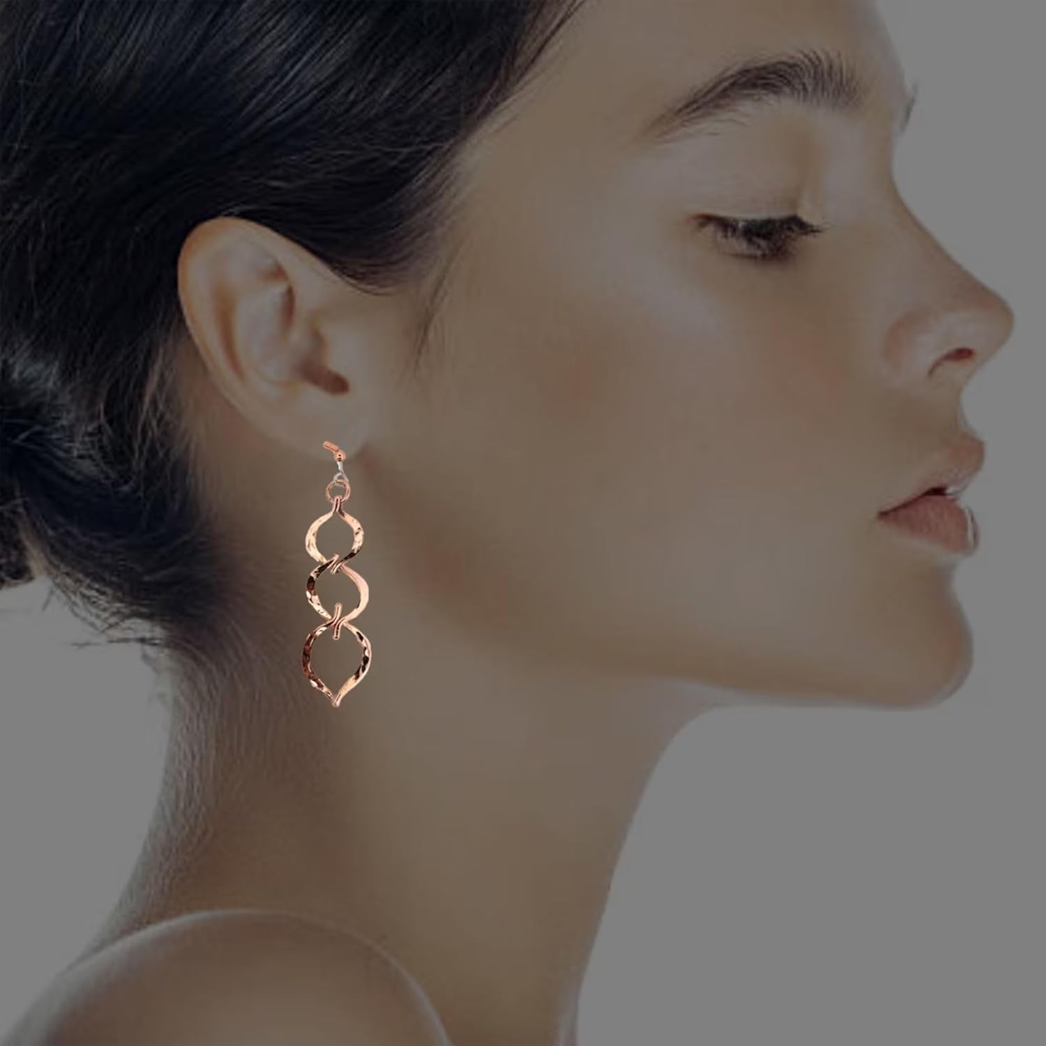 Women's Copper Earrings, Hammereds, Hypoallergenic Steel Ear Wires, Triple Circle Earrings