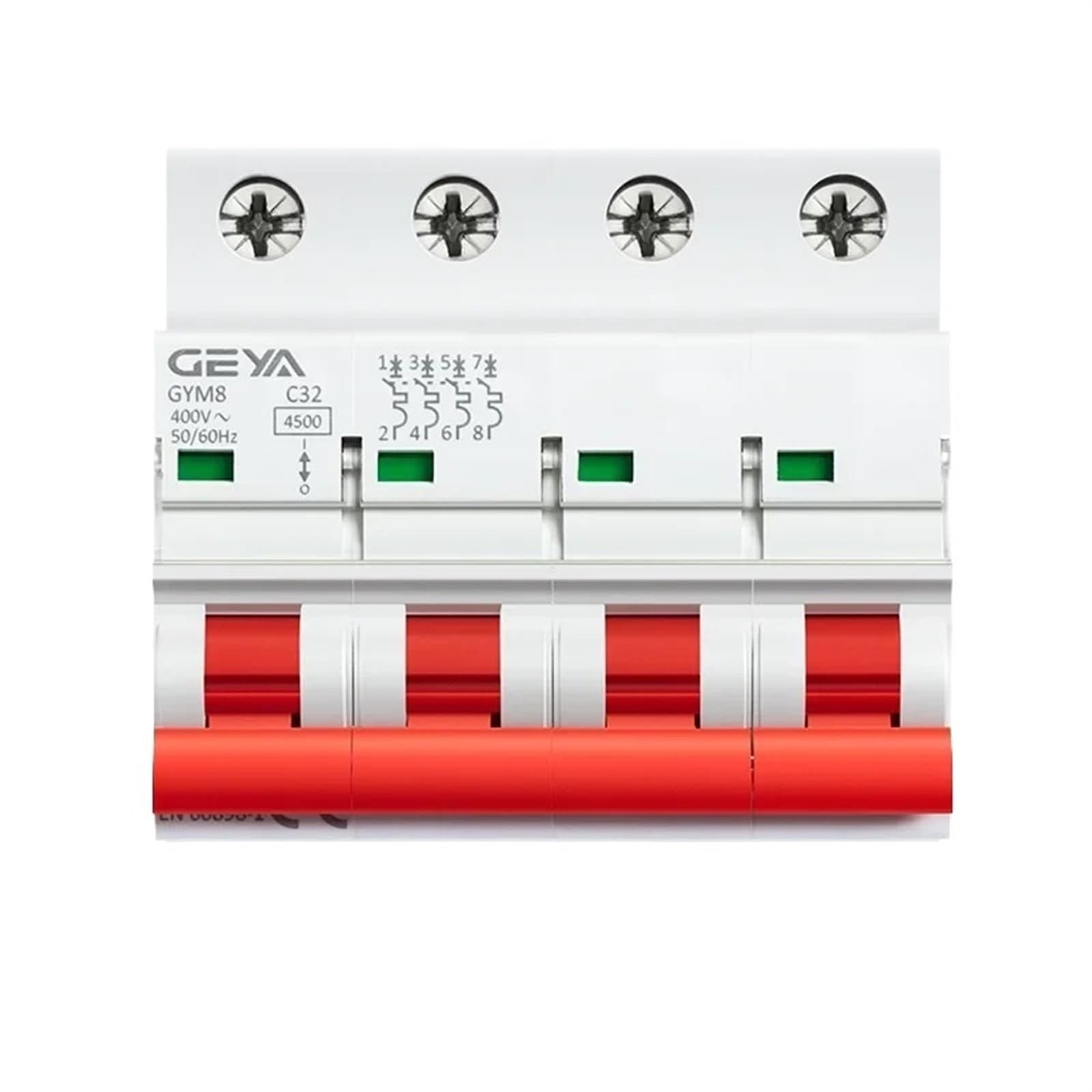 Disjoncteur rail DIN MCB 4 pôles GYM8 400V commutateur