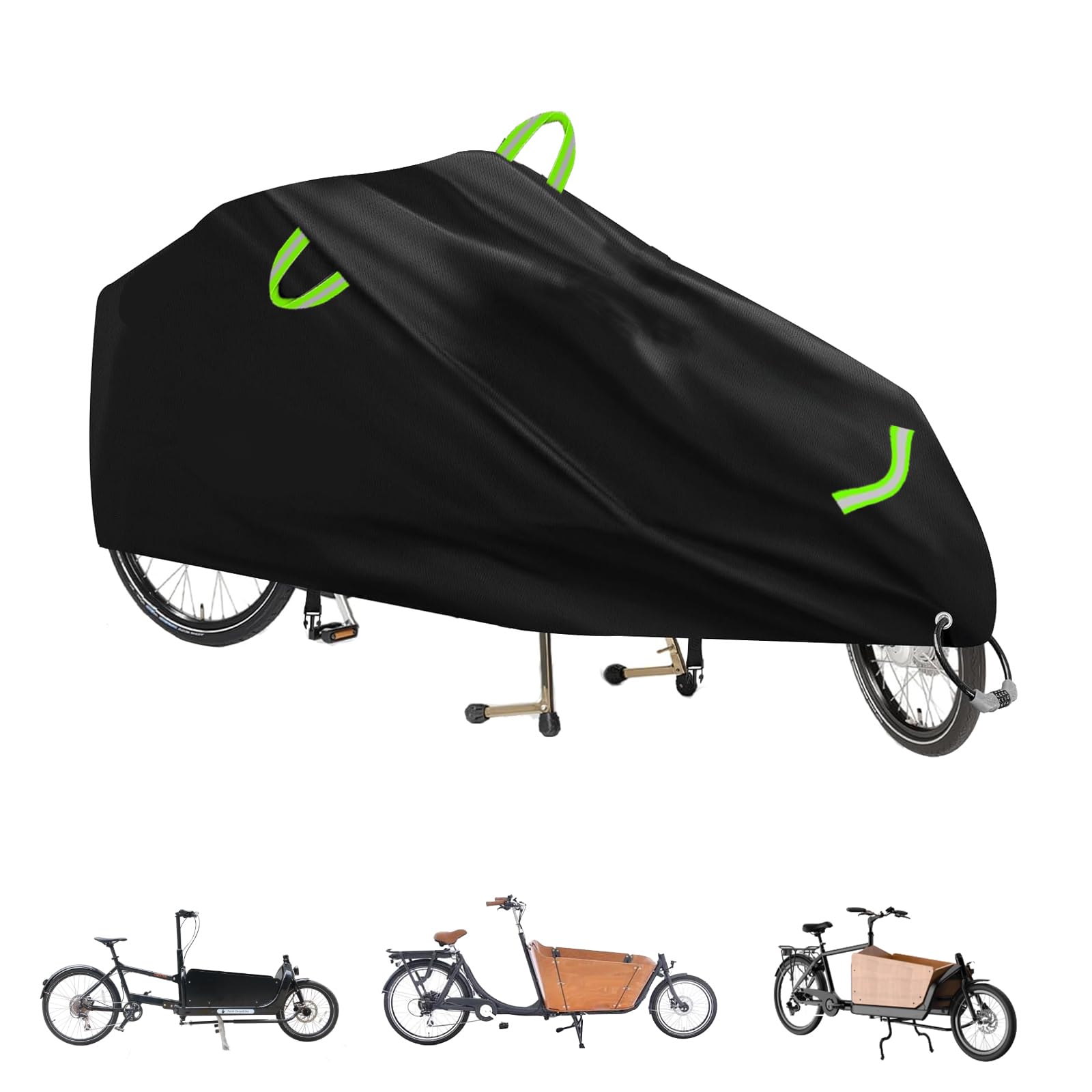 Lastenrad Abdeckung, Fahrradabdeckung Wasserdicht Lastenrad, 420D Oxford-Gewebe Schutzhülle für Einspurige Lastenräder mit Reflektorstreifen UV-Schutz, Reißfest, 280x65x100 cm
