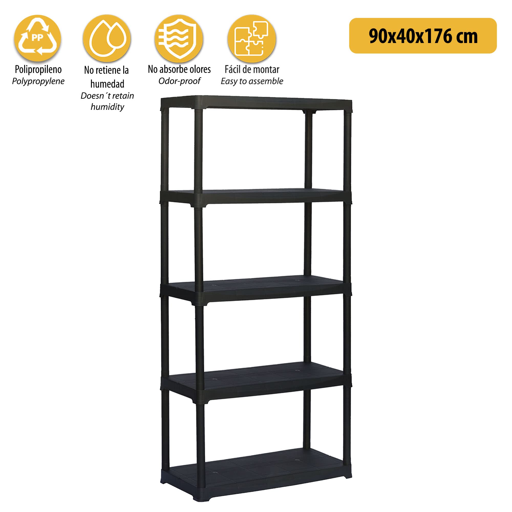 2x étagères 5 étagères en plastique de polypropylène 900x400x1760 mm.