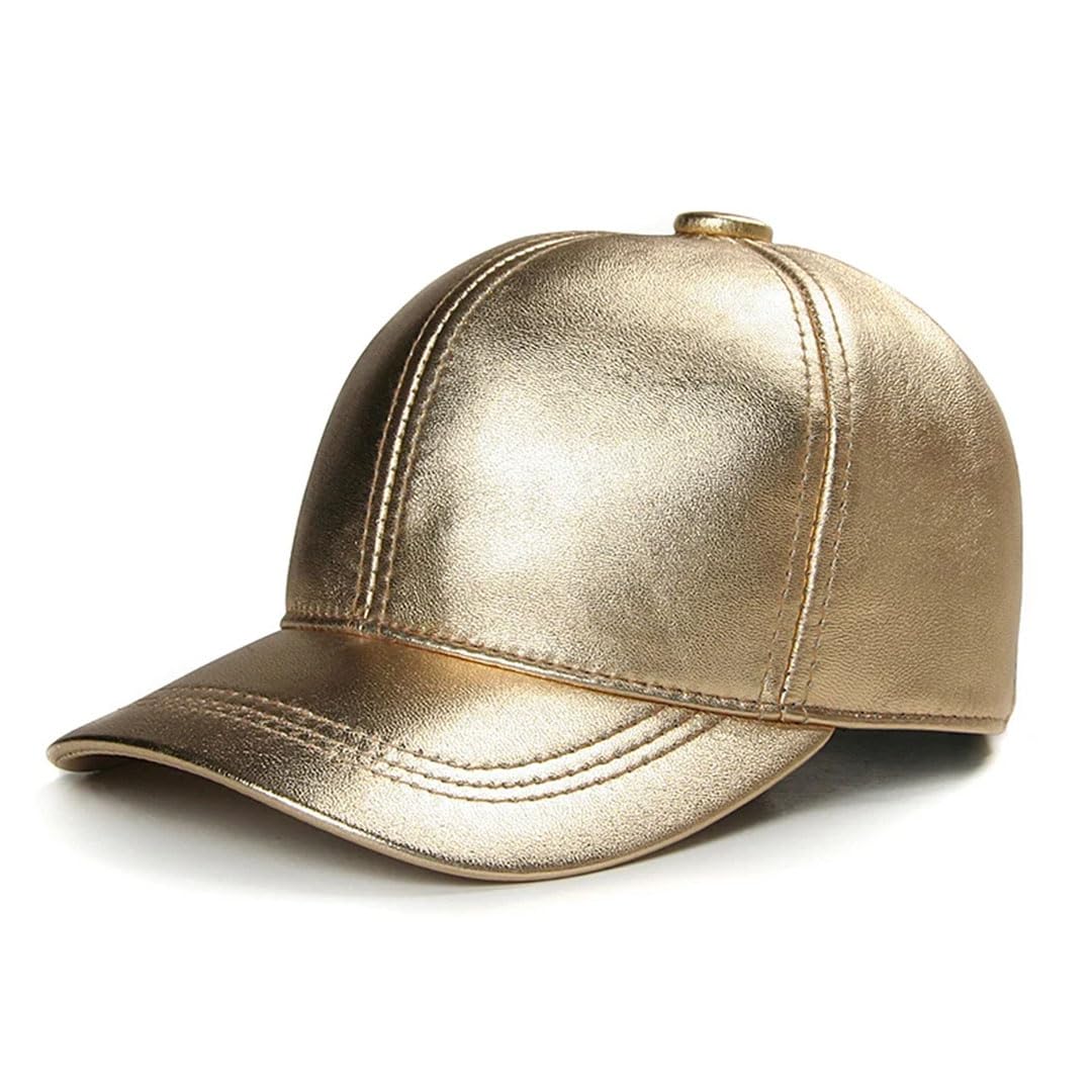 Gorra de béisbol unisex de piel auténtica para hombre y mujer, para exteriores, brillante